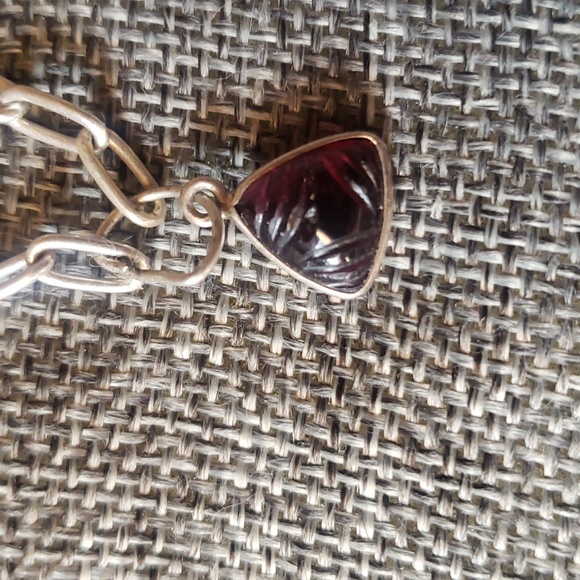 Sterling silver oval chain choker with cats eye garnet handmade - Picture 2 of 8